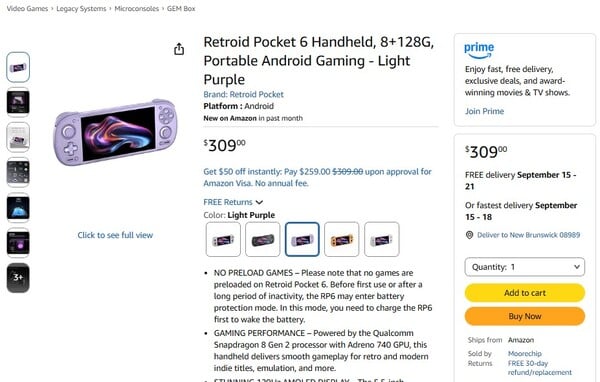 У модели Retroid Pocket 6, продаваемой на Amazon, левый джойстик расположен над крестовиной.