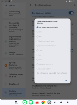 Поддерживаемые кодеки Bluetooth.