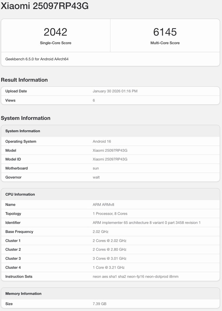Листинг Geekbench глобального варианта Xiaomi Pad 8.
