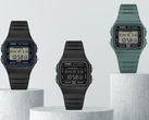 На фотографии слева направо: Casio F-B100W-1AJF, F-B100W-1BJF и F-B100W-3AJF.