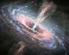 Иллюстрация, показывающая черную дыру и квазар.