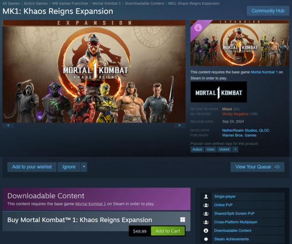 Mortal Kombat 1 Khaos Reigns цена и отзывы (Источник изображения: скриншот, Steam)