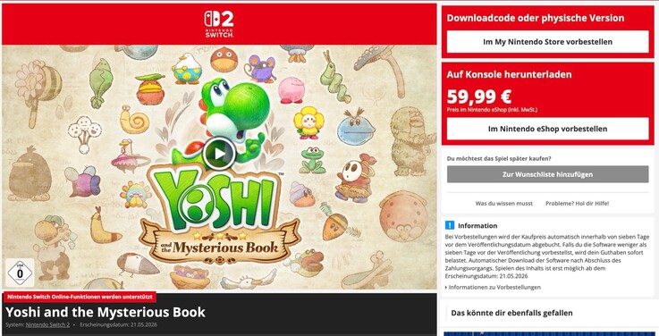 Yoshi and the Mysterious Book стоит на $10 меньше в цифровом виде, чем на картридже.