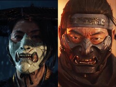 Ацу (слева) из Ghost of Yōtei и Джин Сакаи (справа) из Ghost of Tsushima носят характерные маски в стиле &quot;они&quot;, которые символизируют их превращение в боязливые легенды. (Источник изображения: Sucker Punch Productions)