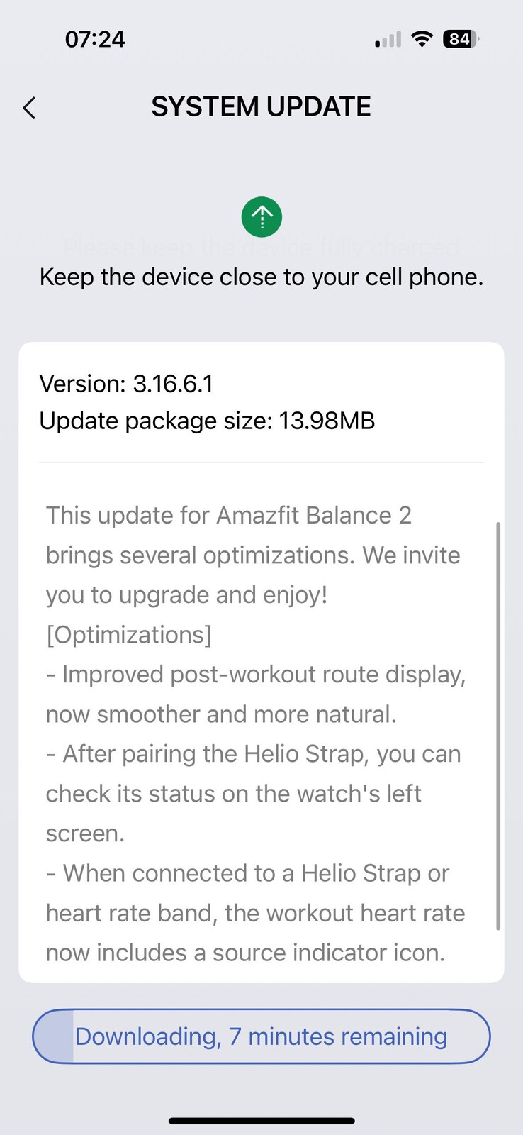 Примечания к выпуску версии 3.16.6.1 для смарт-часов Amazfit Balance 2. (Источник изображения: u/FinishDue3792 через Reddit)