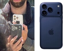 Сравните бок о бок предполагаемый тестовый образец iPhone 17 Pro, сфотографированный на публике (слева), и крупный план того же прототипа в синем чехле для разработки (справа), отличающегося новым расположением задней камеры. (@Skyfops on X , ранее Twitter)