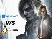 Артворк Resident Evil Requiem с графиком сравнения Windows 11 и Linux.