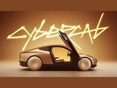 Снимок экрана из рекламного видео о Tesla CyberCab, на котором показан автомобиль в профиль