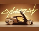 Снимок экрана из рекламного видео о Tesla CyberCab, на котором показан автомобиль в профиль