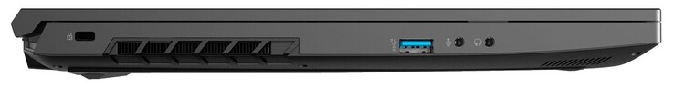Левая сторона: слот замка Kensington, 1x USB 3.2 Gen2 Type-A, микрофонный вход, выход на наушники