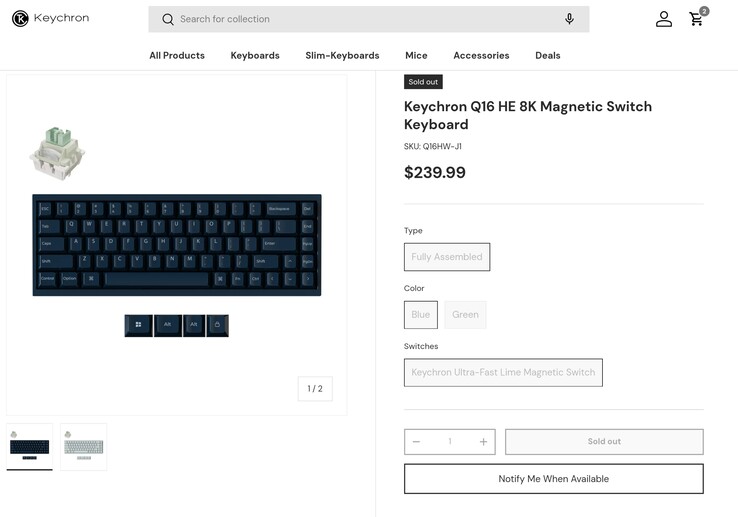 Страница продукта Keychron Q16 HE показывает цену. (Источник изображения: Keychron)