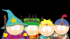 Мальчики готовятся к битве в South Park: The Stick of Truth, каждый из которых играет свою фантастическую роль - волшебника, друида, паладина и воина (Источник изображения: via South Park Wiki / Fandom, uploaded by Gastropod - © Ubisoft / South Park Digital Studios)