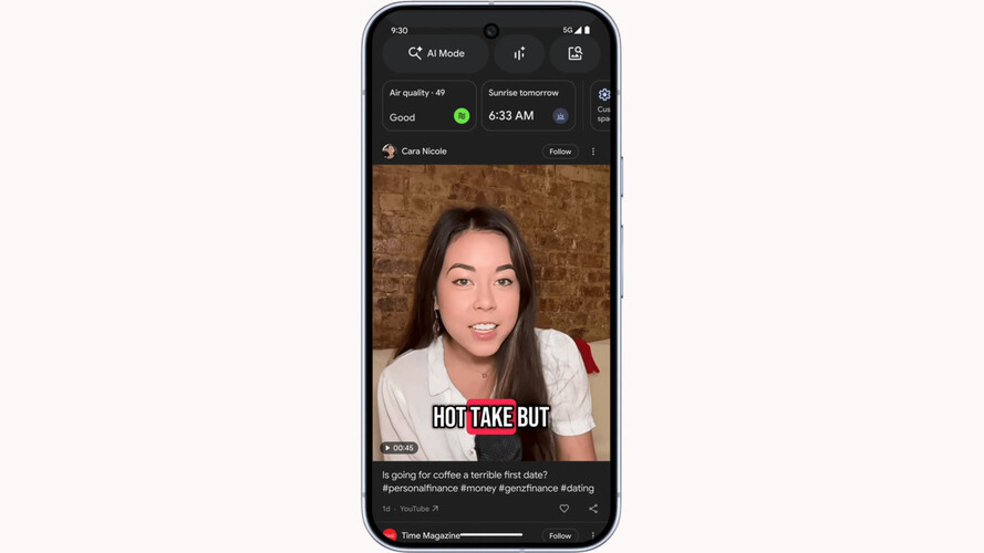 Снимок экрана, сделанный со смартфона, демонстрирует новую ленту Discover Feed от Google с поддержкой большего количества форматов контента. (Источ