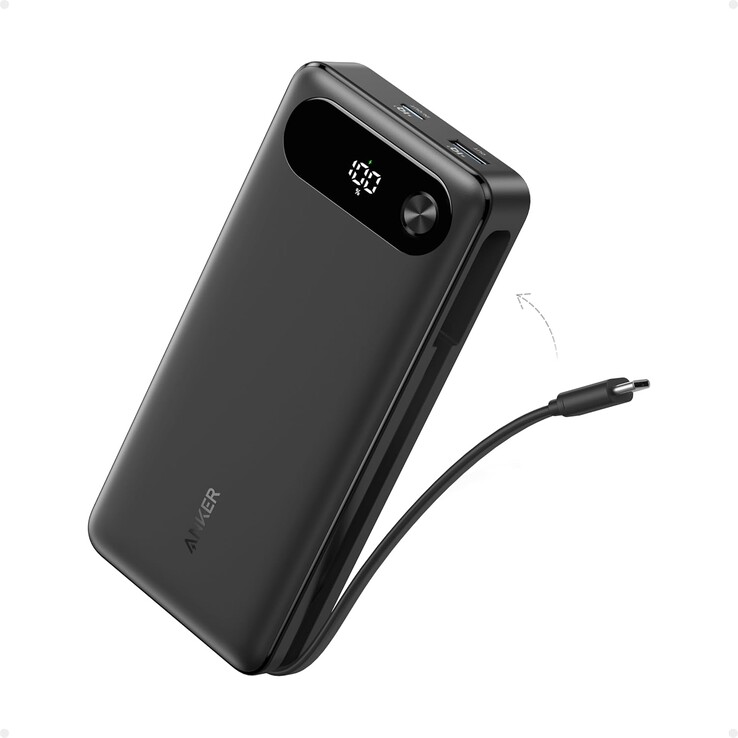 Новый Anker Zolo 22.5W Power Bank 10K оснащен встроенным кабелем, как и старшая модель Anker Power Bank (20K, 87W, Built-In USB-C Cable) (на фото). (Источник изображения: AnkerInsider)