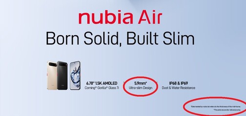 6,7 мм на этом промо-изображении Nubia Air имеют сноску