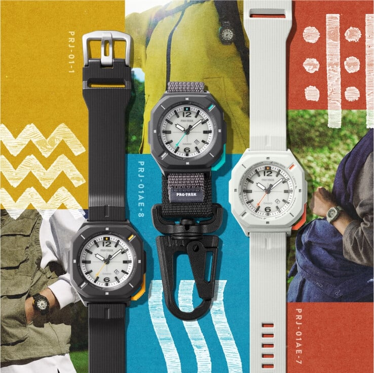 Casio Pro Trek PRJ-01-1J, PRJ-01AE-8J и PRJ-01AE-7J (слева направо)