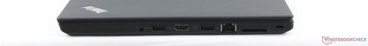 Справа: аудиовыход, 2x USB 3.0, HDMI 1.4, Ethernet 10/100/1000 Мбит, SD-картридер, Kensington