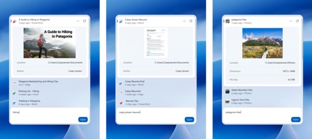 Новый поиск Windows с предварительным просмотром документов и фотографий прямо в результатах поиска.