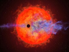Иллюстрация художника, изображающая экзопланету и звезду.