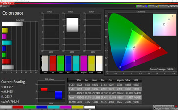 CalMAN: Colour space (True Tone включен, sRGB)