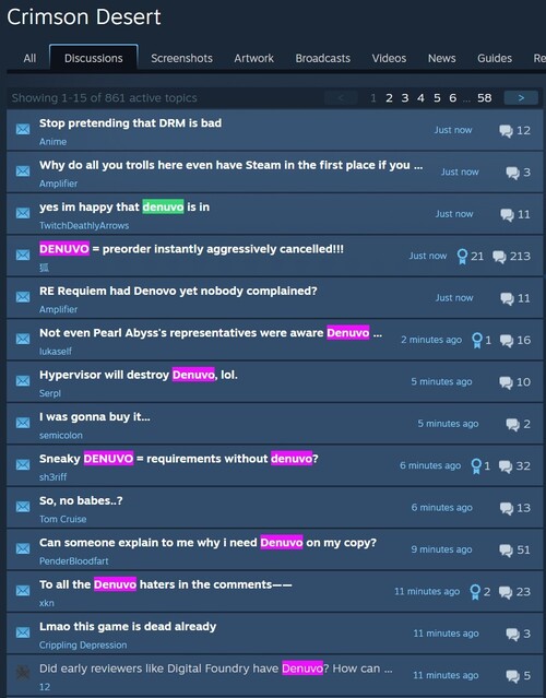 Жалобы Crimson Desert Denuvo в форуме Steam показано