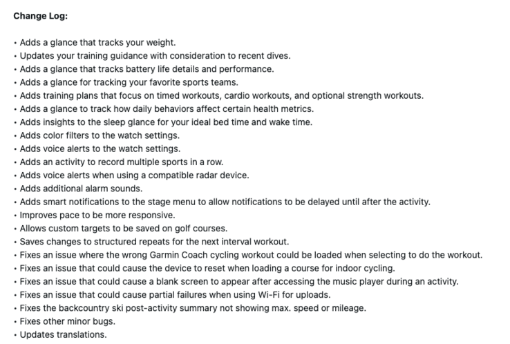 Журнал изменений версии 16.28 программного обеспечения для Garmin Forerunner 970