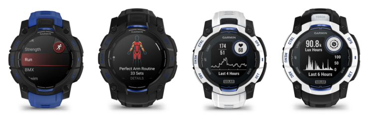 Слева направо: часы Garmin Instinct 3 45 мм AMOLED, 50 мм AMOLED, 45 мм Solar и 50 мм Solar Supernova Collection. (Источник изображения: Garmin, отредактировано)