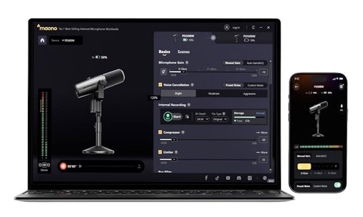 В комплект поставки Maono PD500 входит программное обеспечение, позволяющее создавать трансляции профессионального качества.