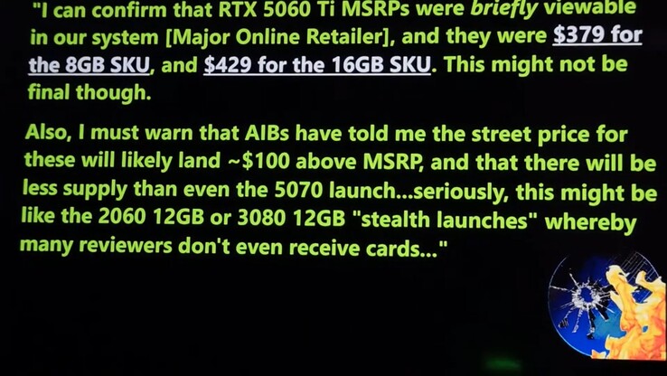 Поставки RTX 5060 Ti на старте. (Источник изображения: Moore's Law Is Dead)