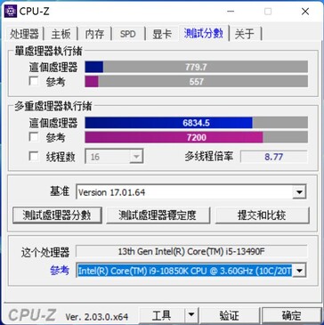Core i5-13490F бенчмарк CPU-Z (Изображение: wxnod в Twitter)