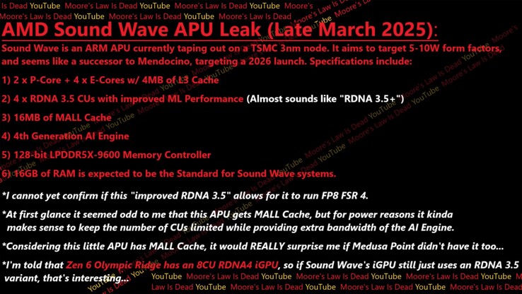 Утечка информации об ARM APU AMD Sound Wave. (Источник изображения: Закон Мура мертв)