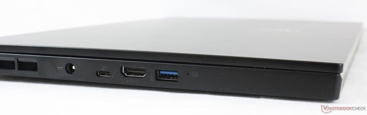Левая сторона: разъем питания, USB Type-C + Thunderbolt 3 + PD + DP, HDMI 2.0, USB Type-A 3.2 Gen. 2