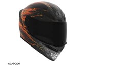 Мотоциклетный шлем AGV K1 S Street Fighter 6 Ken с черно-серой графикой и изображением пламени.