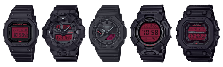 Слева направо: DW-5600BBR-1, GA-700BBR-1A, GA-B2100BBR-1A, GD-010BBR-1 и GX-56BBR-1. (Источник изображения: Casio)
