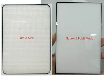 Протектор экрана Huawei Pura X Max (слева) против протектора экрана Galaxy Z Fold 8 Wide (справа).