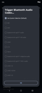 Доступные аудиокодеки Bluetooth