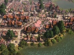Изображение, на котором показаны здания в Farthest Frontier; сейчас игра продаётся в Steam со скидкой 50%.