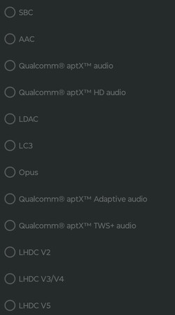 Доступные аудиокодеки Bluetooth