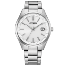 Часы Citizen CB0300-53A с радиоуправлением и механизмом Eco-Drive, белым циферблатом, корпусом и браслетом из нержавеющей стали, накладными индексами в форме палочек и окошком даты в положении «3 часа».