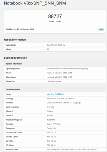 GeForce Ноутбук RTX 5050 Geekbench OpenCL (источник изображения: Geekbench)