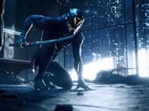 Персонаж Ghostrunner держит меч в небоскребе