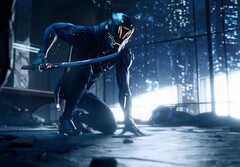 Персонаж Ghostrunner держит меч в небоскребе