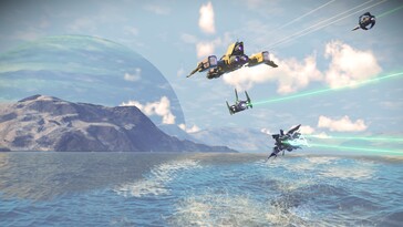 Изображение, показывающее космические корабли в No Man's Sky.