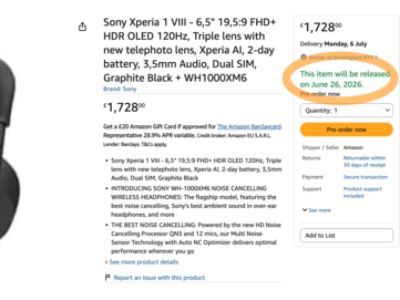 Листинг на Amazon подтверждает, что Xperia 1 VIII выйдет 26 июня.