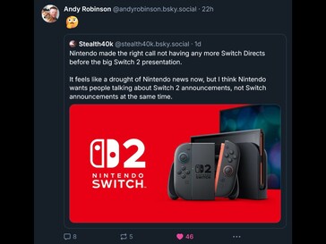 Энди Робинсон BlueSky ответил на Switch Direct (Источник изображения: скриншот, аккаунт Энди Робинсона BlueSky)