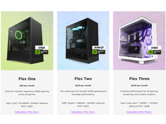 Скриншот из программы подписки на аренду ПК NZXT Flex, демонстрирующий различные уровни, доступные потребителям