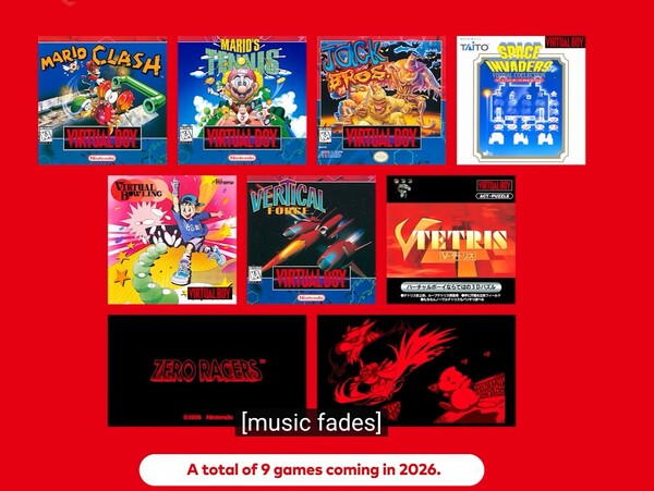 Дополнительные игры для Virtual Boy, которые будут выпущены в 2026 году. (Источник изображения: Nintendo)