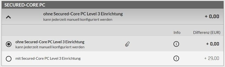 Предварительная конфигурация Secured-Core PC Level 3 стоит 29 евро