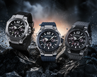 Часы Casio G-Shock моделей GWR-B3000-1A, GWR-B3000-2A и GWR-B3000-8A (слева направо)