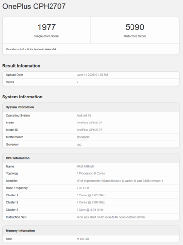 Листинг OnePlus Nord 5 Geekbench (источник изображения: Geekbench)